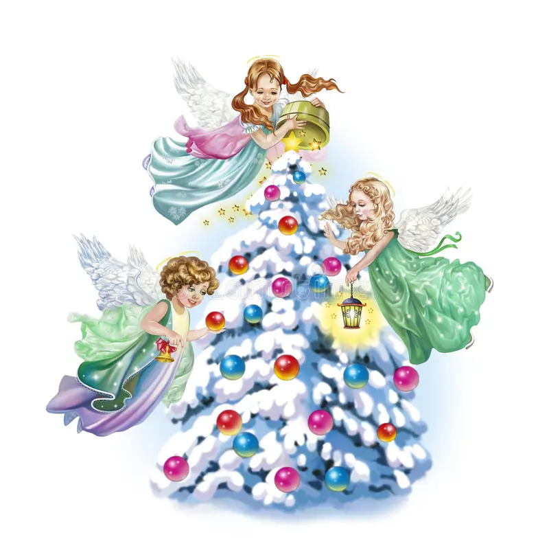 ангелы-украшают-рождественскую-елку-в-лесе-152923326